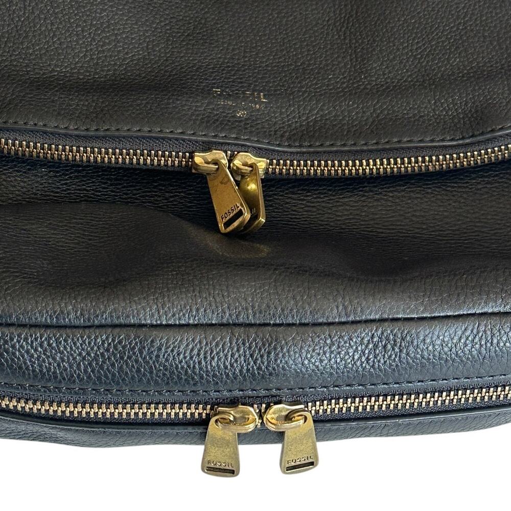 Fossil Black Leather Foldover Zip Around Bag Pebbled Flap Purse Boho Slouchy - Picture 4 of 13